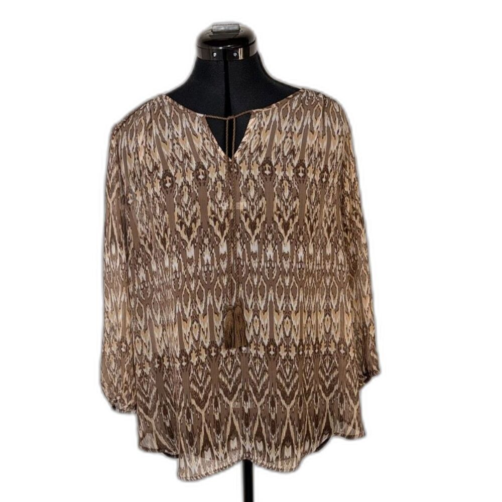 St. John's Bay Brown Ikat Print Sheer Boho Blouse